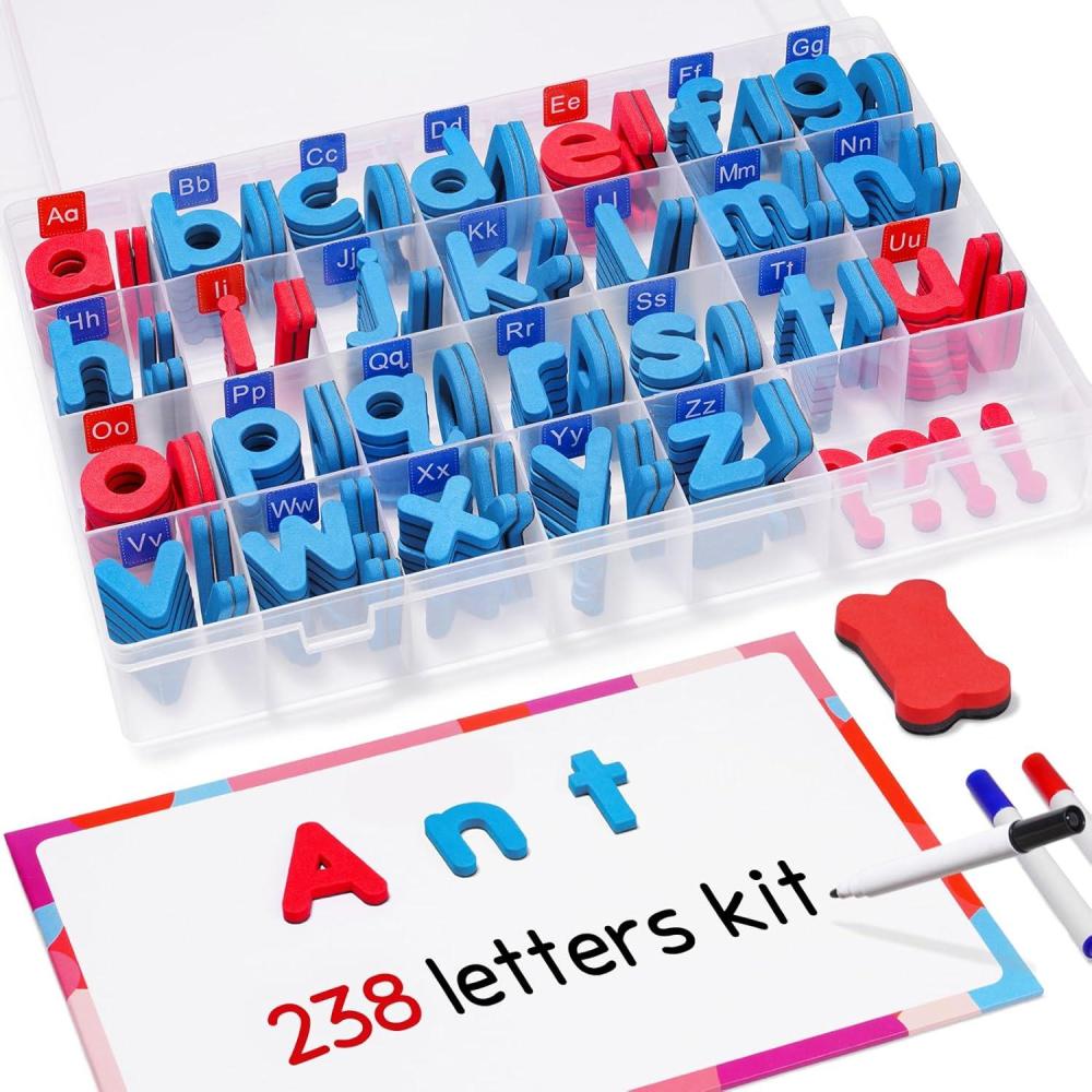 Gamenote Classroom Magnetic Letters Kit 238 Pcs with Double-Side Magnet Board – Foam Alphabet Letters for Kids Spelling and Learning(238PCS)
