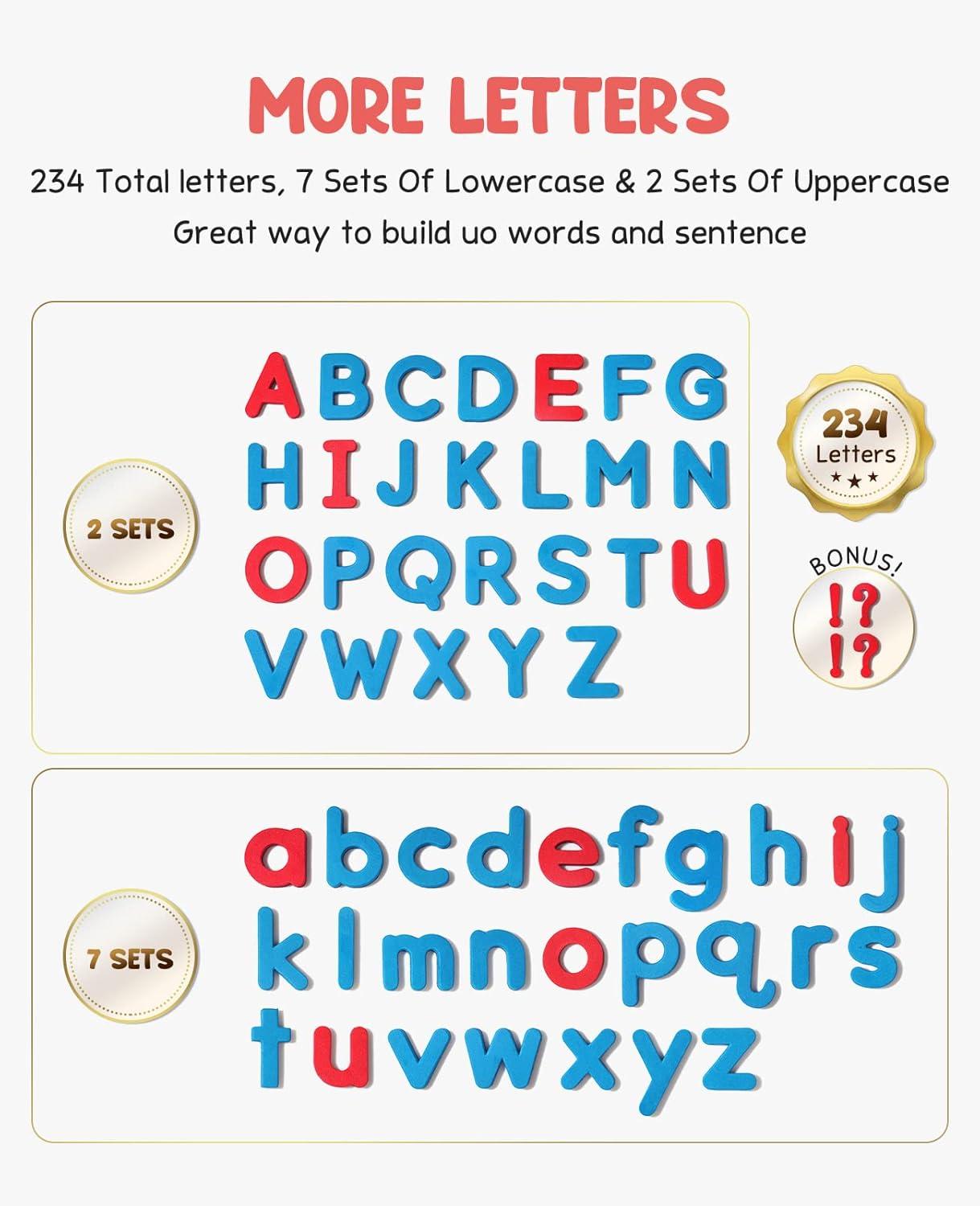 Gamenote Classroom Magnetic Letters Kit 238 Pcs with Double-Side Magnet Board – Foam Alphabet Letters for Kids Spelling and Learning(238PCS)