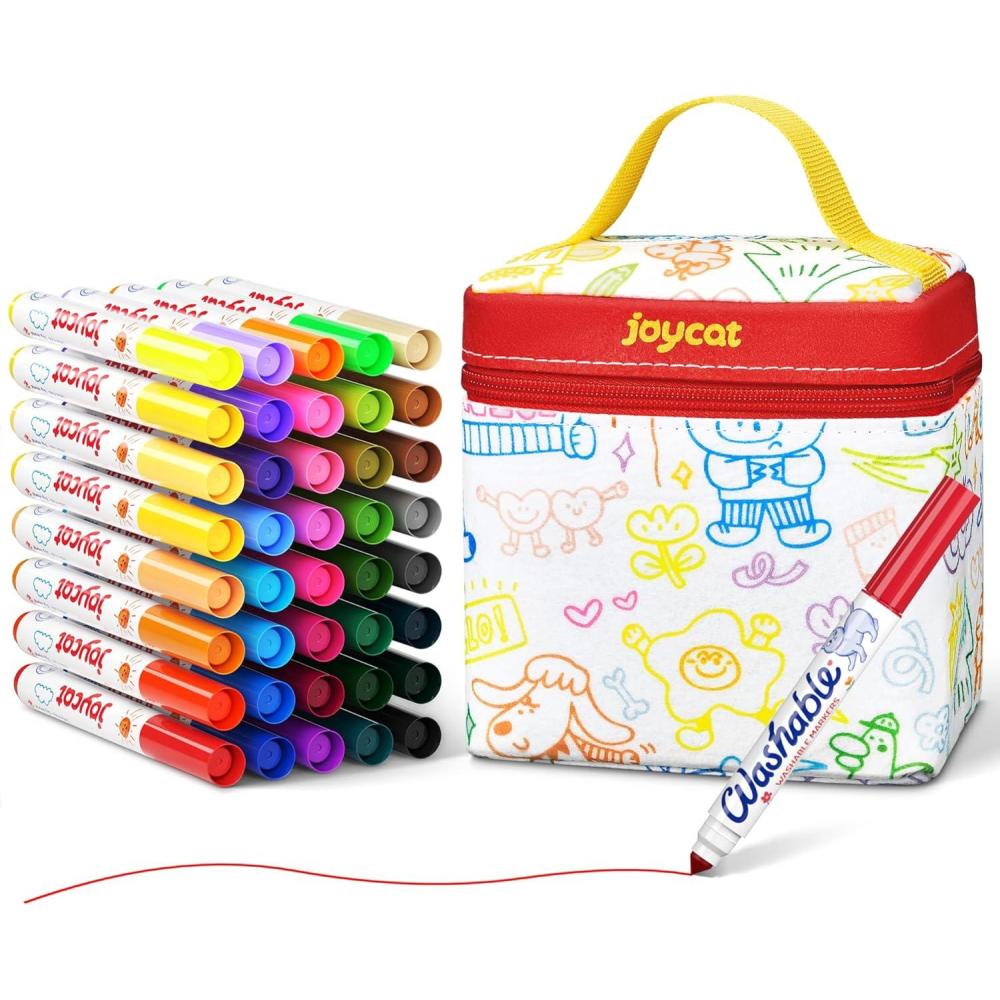 JoyCat 24 Colors Washable Markers for Kids, Broad Line Art Markers with Portable Travel Case, Non-Toxic School Art Supplies for Boys Girls, Ideal for Coloring Books & Classroom Projects(40)
