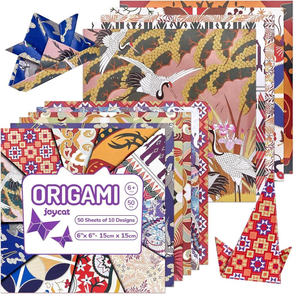 JoyCat Origami Papers, 6×6 Inches – Floral & Botanical Origami Paper – 50 Sheets Double-Sided Vintage Flower Patterns, Retro Nature Folding Paper for Scrapbooking(Ethnic Patterns)