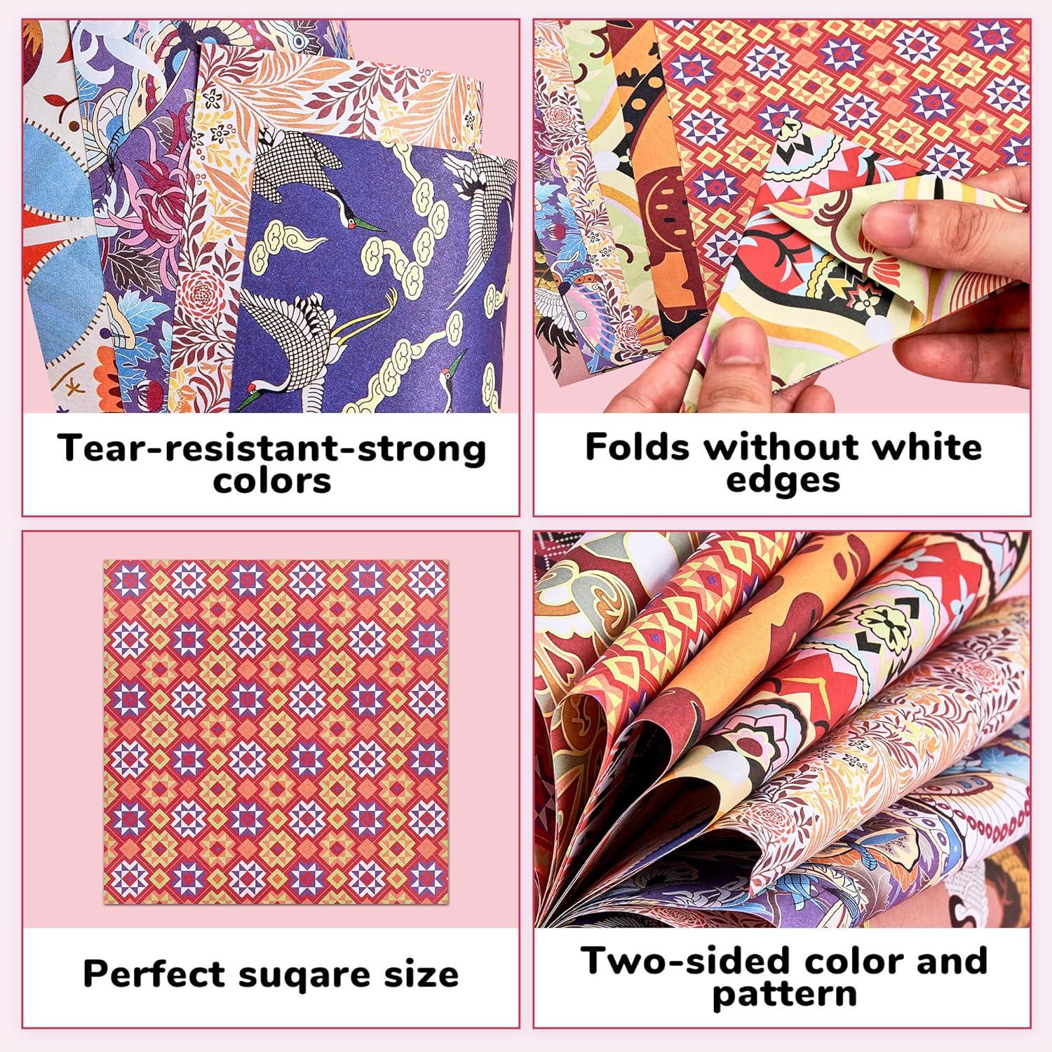 JoyCat Origami Papers, 6×6 Inches – Floral & Botanical Origami Paper – 50 Sheets Double-Sided Vintage Flower Patterns, Retro Nature Folding Paper for Scrapbooking(Ethnic Patterns)