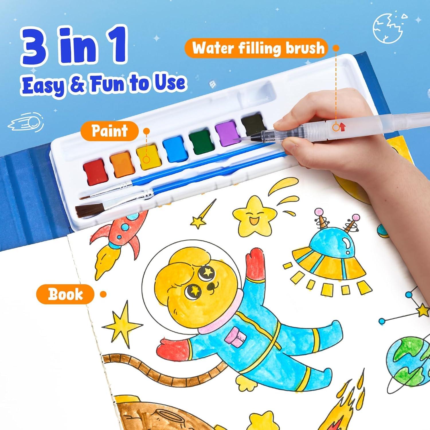 JoyCat Paint with Water Coloring Books for Toddlers, Watercolor Painting Sets for Kids Ages 3-5 4-8, Arts and Crafts Drawing Activities Toy Birthday Gift for Boys Girls (Comics)(Space)