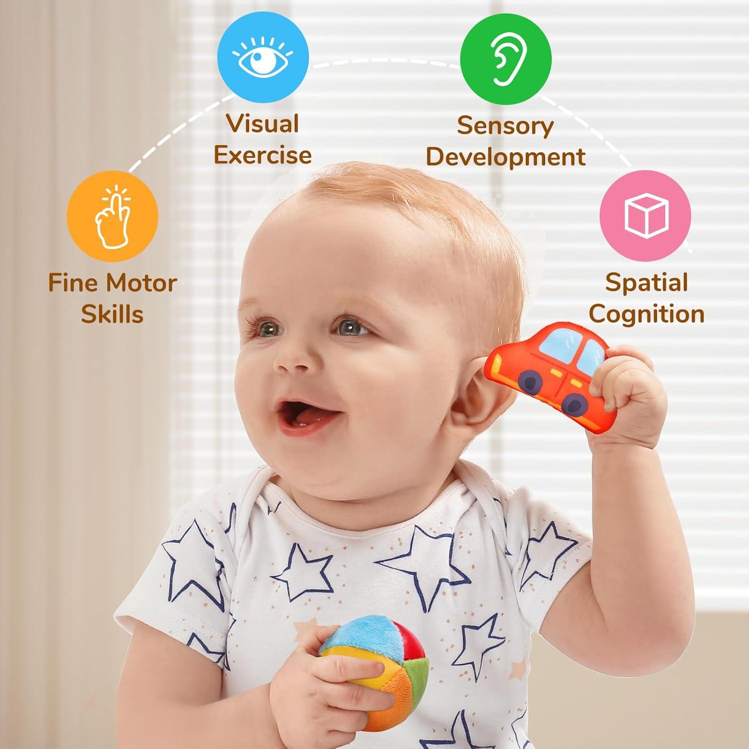 JoyCat Baby Toys 6-12 Months – Mystery Soft Box with 10 Sensory Objects, Rattle, Crinkle Paper, Mirror – What’s Inside Box Infant Gifts, Soft Busy Toys 1-2 – Baby Easter Basket Stuffers Gifts(Medium Box(10 Objects))