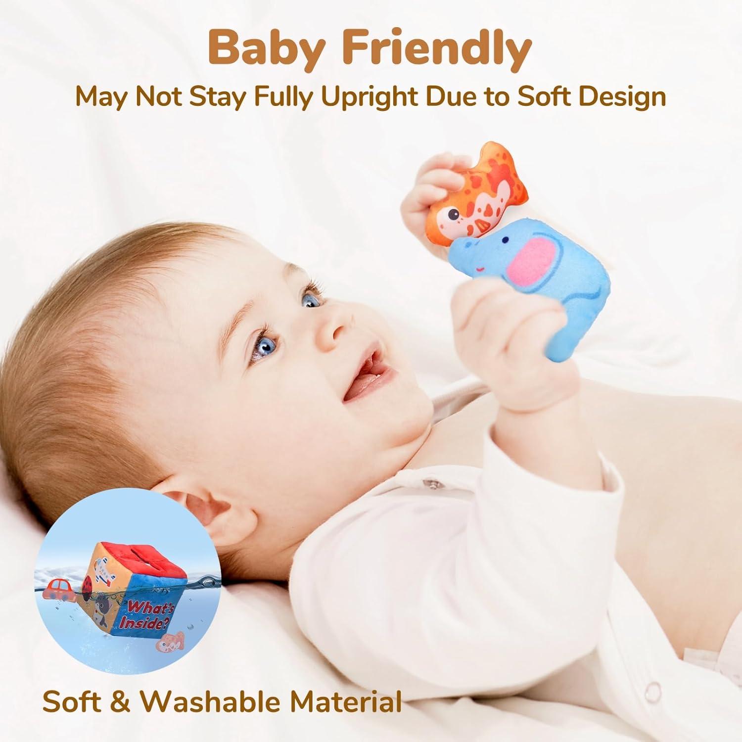 JoyCat Baby Toys 6-12 Months – Mystery Soft Box with 10 Sensory Objects, Rattle, Crinkle Paper, Mirror – What’s Inside Box Infant Gifts, Soft Busy Toys 1-2 – Baby Easter Basket Stuffers Gifts(Medium Box(10 Objects))