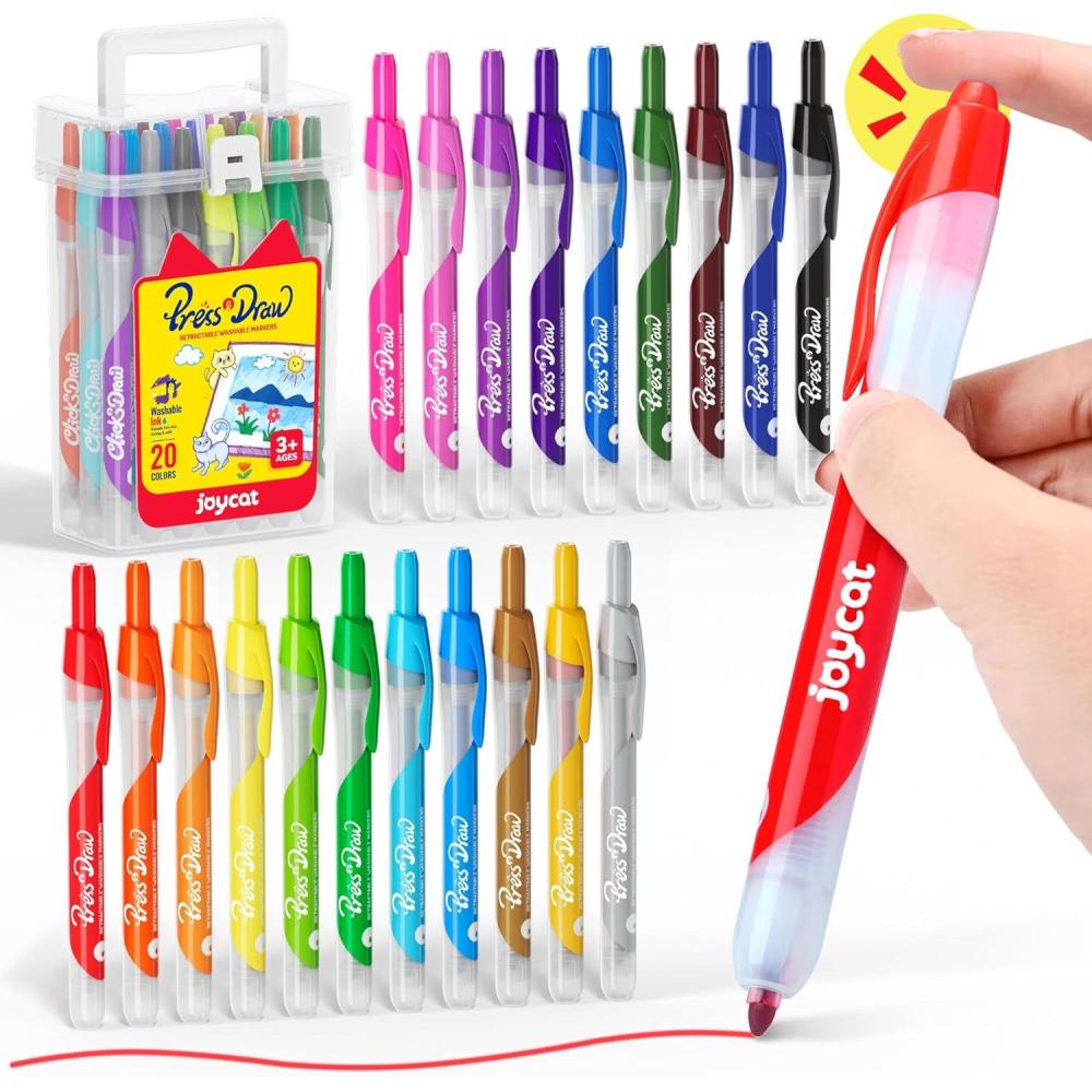 JoyCat Click & Draw Washable Markers for kids with Retractable Tips,20 Colors Markers Set,retractable marker for Toddlers Kids, Ideal arts & crafts supplies,coloring markers,Holiday Gifts for Kid.(20)