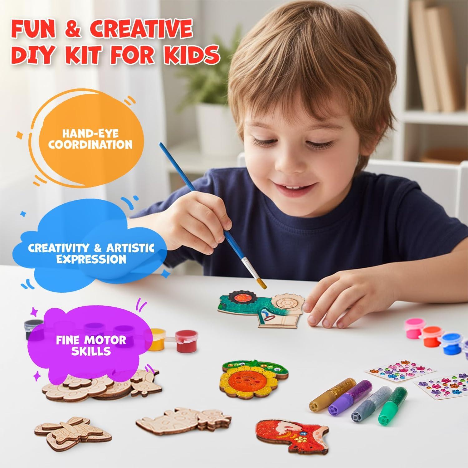 JoyCat DIY Wooden Magnets Kit, 13 Pcs Nature Art Supplies, Painting Kit, Arts and Crafts for Kids Ages 4-8 8-12, Party Favors, Christmas Crafts, Birthday Gifts, Toys for Boys Girls(Nature)