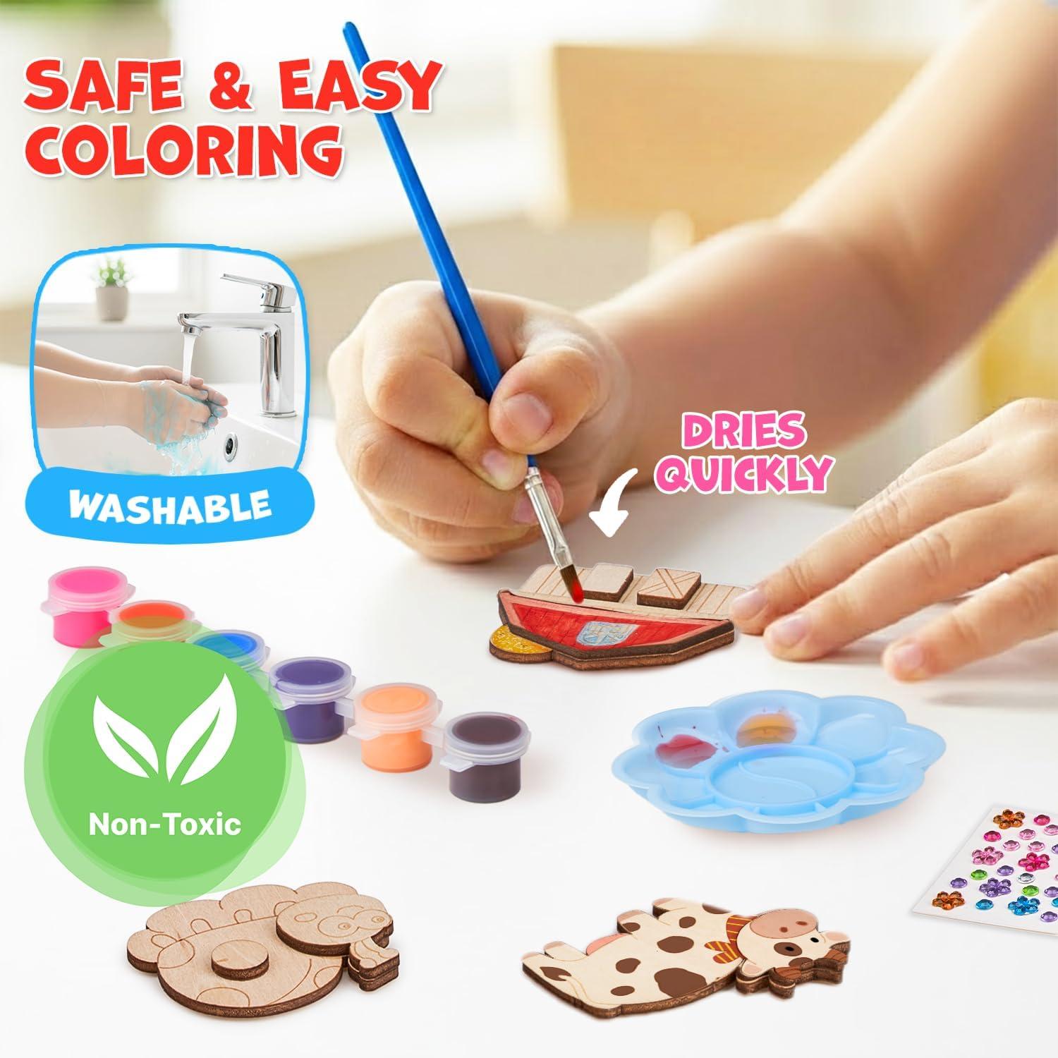 JoyCat DIY Wooden Magnets Kit, 13 Pcs Nature Art Supplies, Painting Kit, Arts and Crafts for Kids Ages 4-8 8-12, Party Favors, Christmas Crafts, Birthday Gifts, Toys for Boys Girls(Nature)