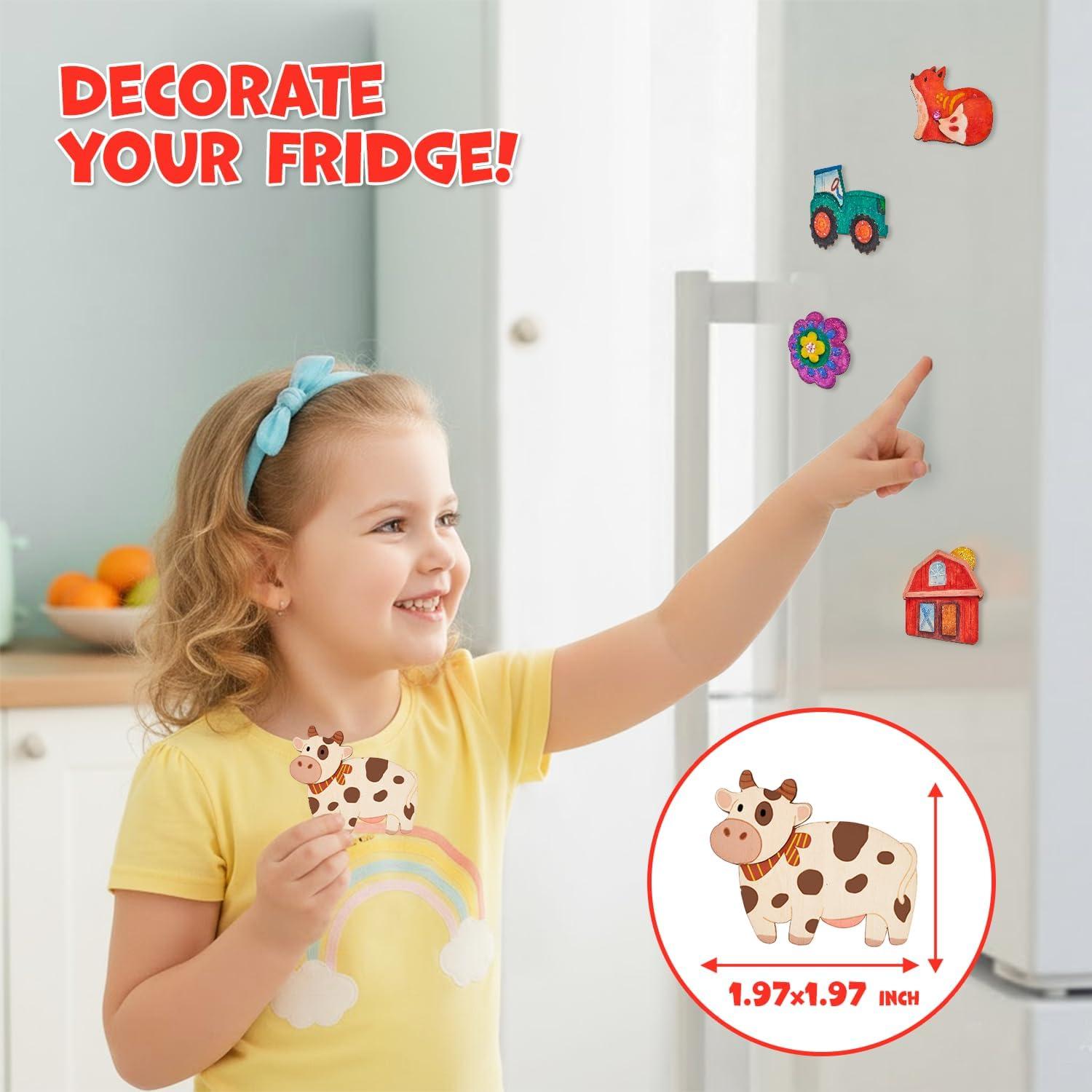 JoyCat DIY Wooden Magnets Kit, 13 Pcs Nature Art Supplies, Painting Kit, Arts and Crafts for Kids Ages 4-8 8-12, Party Favors, Christmas Crafts, Birthday Gifts, Toys for Boys Girls(Nature)