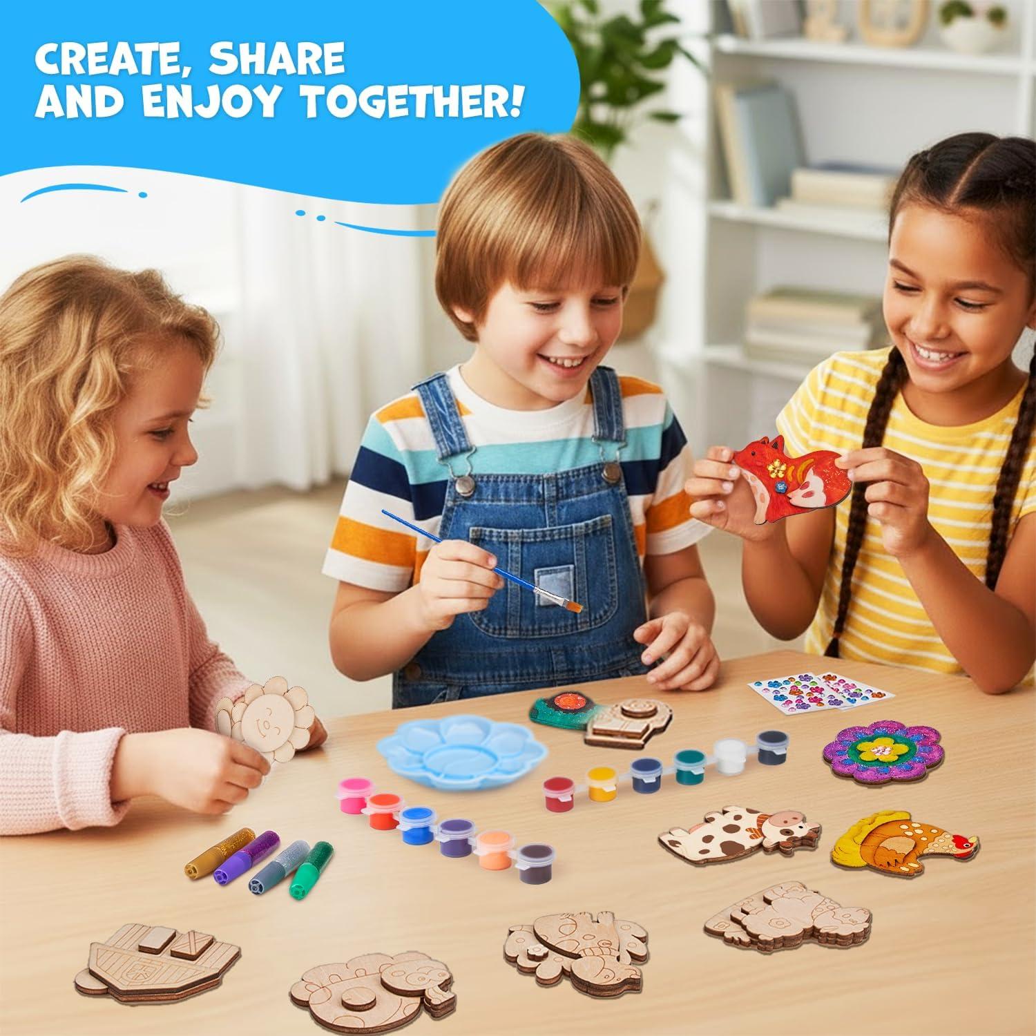 JoyCat DIY Wooden Magnets Kit, 13 Pcs Nature Art Supplies, Painting Kit, Arts and Crafts for Kids Ages 4-8 8-12, Party Favors, Christmas Crafts, Birthday Gifts, Toys for Boys Girls(Nature)