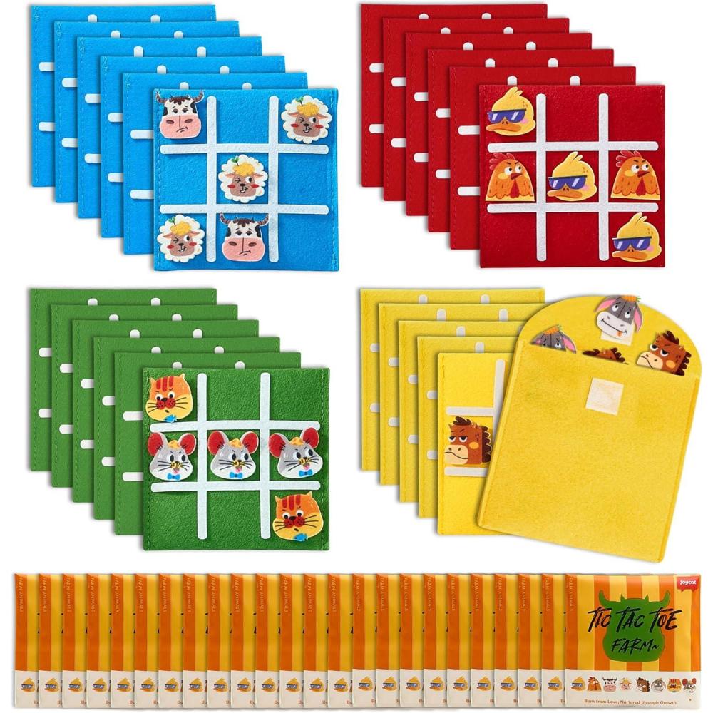 JoyCat 48 Pack Tic Tac Toe Party Favors for Kids, Felt Travel Board Games with Storage Pouch, Classroom Prizes, Goodie Bag Stuffers, Birthday Gifts for Students(Classic)(Farm)