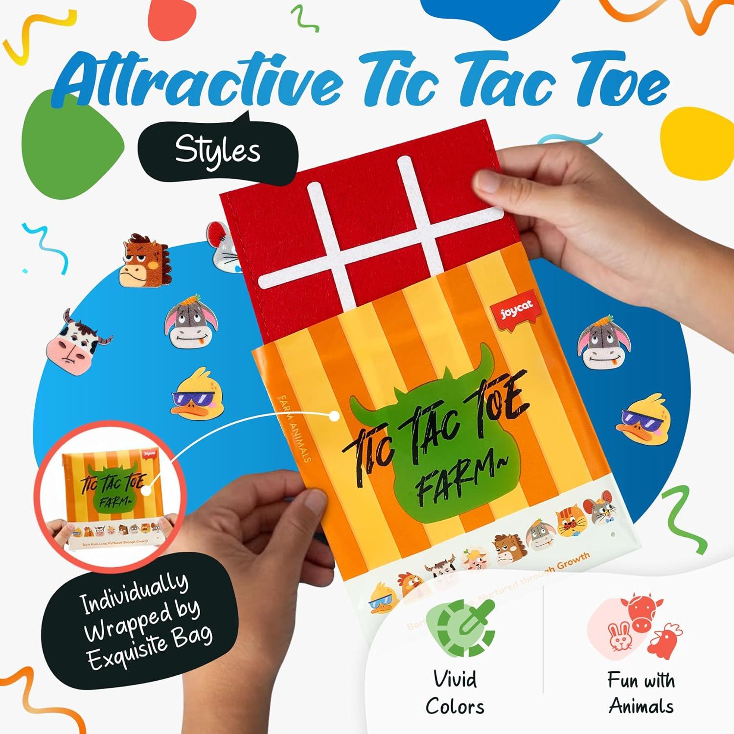 JoyCat 48 Pack Tic Tac Toe Party Favors for Kids, Felt Travel Board Games with Storage Pouch, Classroom Prizes, Goodie Bag Stuffers, Birthday Gifts for Students(Classic)(Farm)