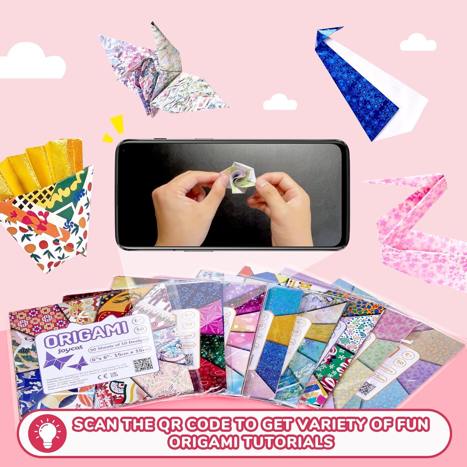 Dreamy Fantasy Origami Paper – 50 Sheets 6×6 Inches – Double-Sided Ethereal Patterns for Magic, Mythical & Celestial Crafts – for Adults, Kids & Artists, Ideal for Scrapbooking.(Dark-Color Luminous)
