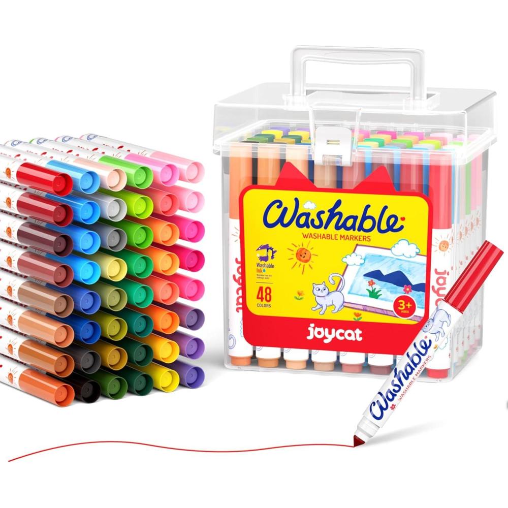 JoyCat 40 Colors Washable Markers Mega Pack, Deluxe Art Set with DIY Coloring Fabric Bag, Portable Broad Line Markers for Kids, Creative Art & Crafts Gift for Boys Girls Ages 4-12(48)