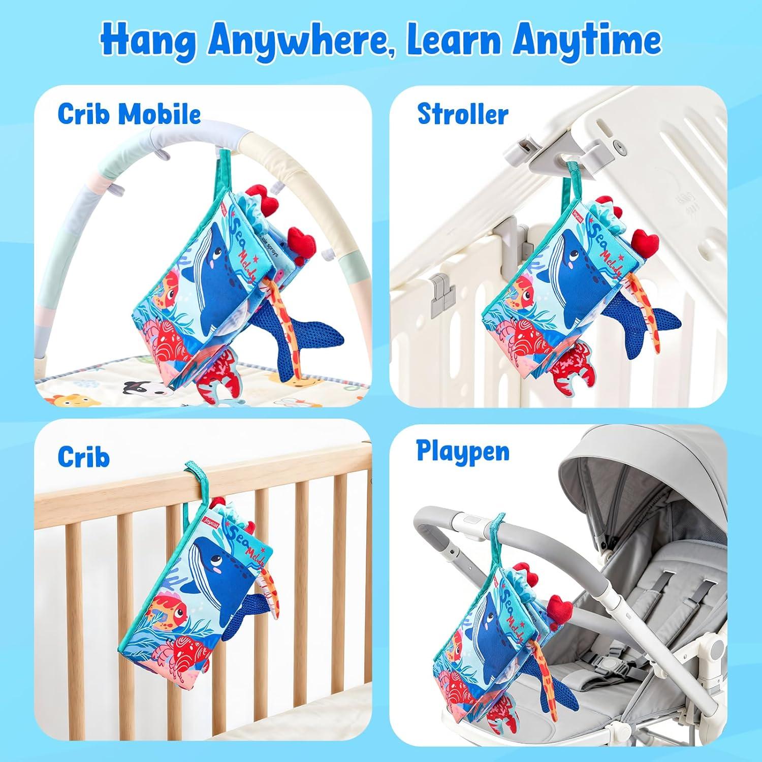 JoyCat Baby Books 0-6-12 Months – Ocean Tummy Time Toys Mirror – Montessori Sensory Activity Cloth Book with 3D Crab & Fish – Newborn Easter Basket Stuffers(Ocean Concert)