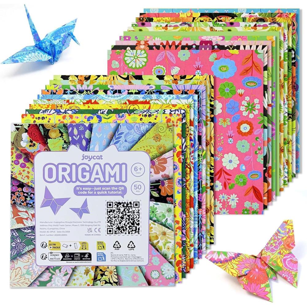 JoyCat Origami Papers, 6×6 Inches – Floral & Botanical Origami Paper – 50 Sheets Double-Sided Vintage Flower Patterns, Retro Nature Folding Paper for Scrapbooking(Floral Botanical)