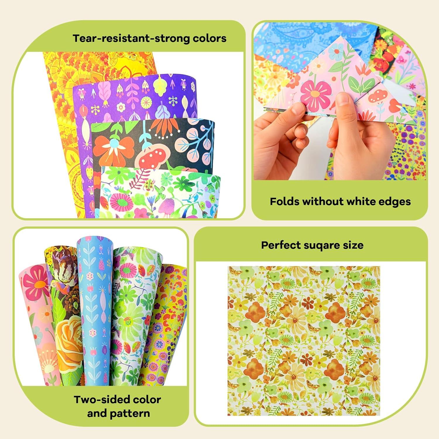 JoyCat Origami Papers, 6×6 Inches – Floral & Botanical Origami Paper – 50 Sheets Double-Sided Vintage Flower Patterns, Retro Nature Folding Paper for Scrapbooking(Floral Botanical)