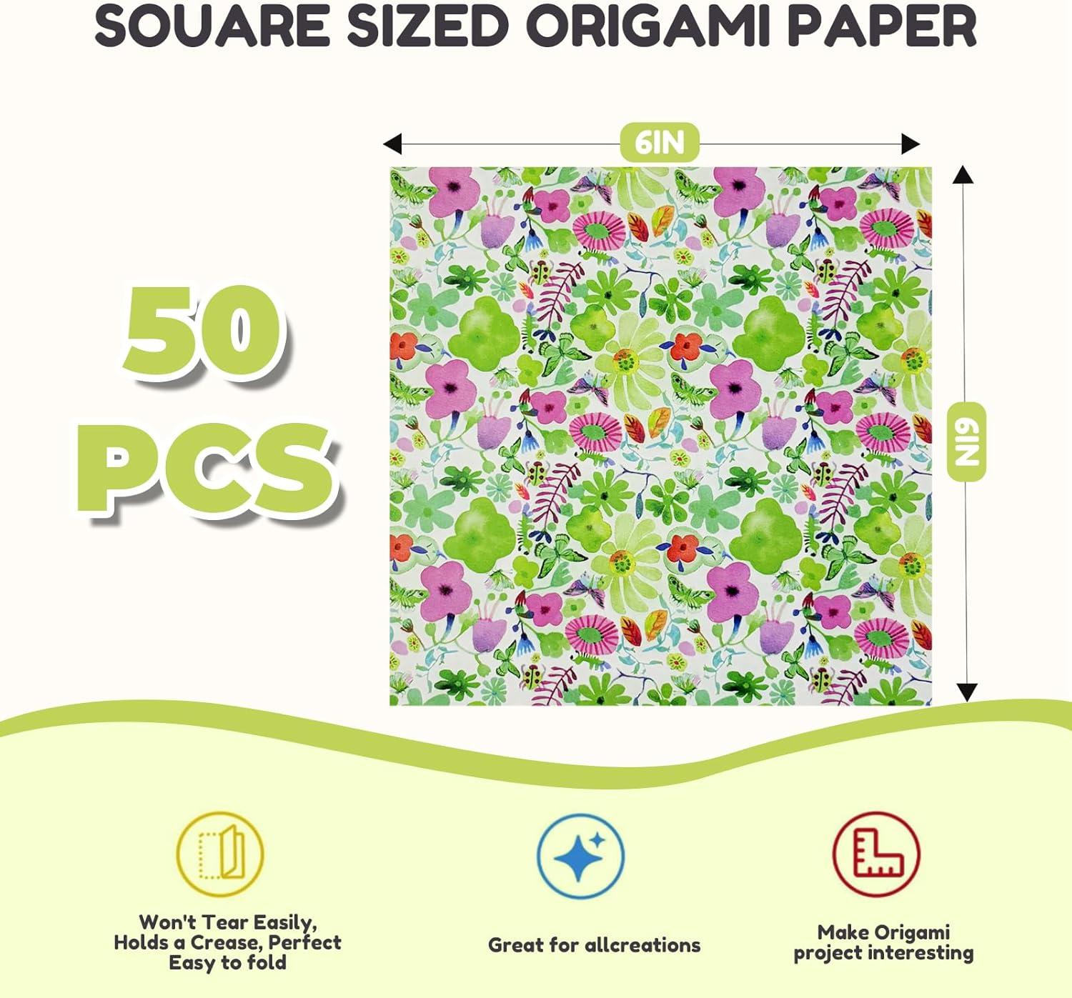 JoyCat Origami Papers, 6×6 Inches – Floral & Botanical Origami Paper – 50 Sheets Double-Sided Vintage Flower Patterns, Retro Nature Folding Paper for Scrapbooking(Floral Botanical)