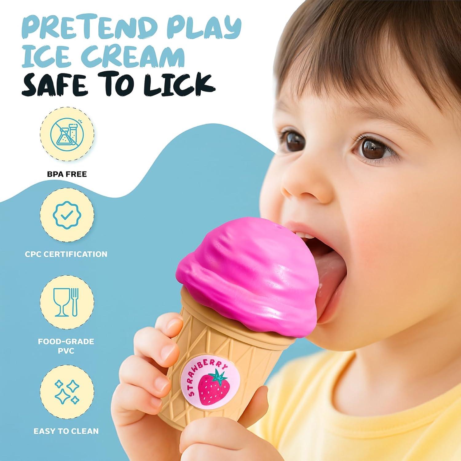 JoyCat Ice Cream Toy Set for Toddlers 1-5, Color Sorting & Stacking Toys, Pretend Play Food for Boy Girls Kids, Educational Fine Motor Skills Gift, Easter Basket Stuffers (7 Cones 7 Scoops 1 Bucket)(7 Cones 7 Scoops 1 Bucket)