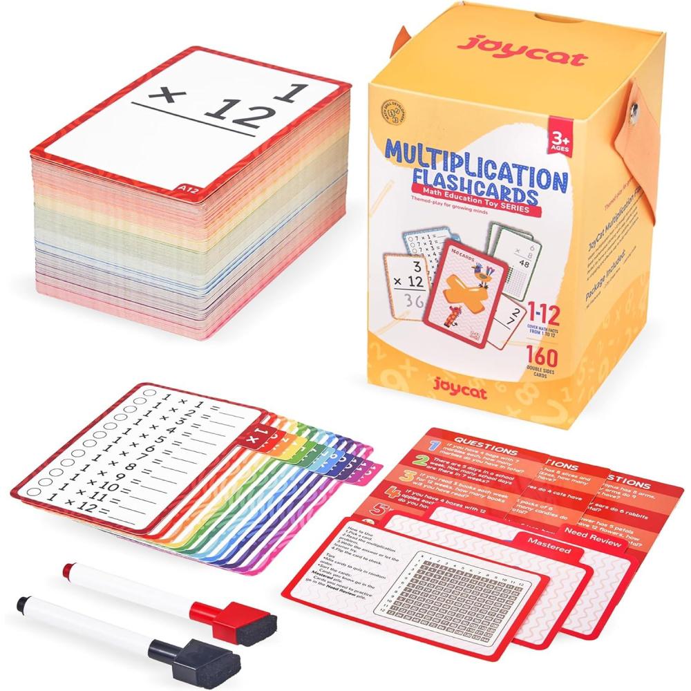 JoyCat 288 Math Flash Cards Set of 4- Multiplication, Division, Addition and Subtraction Flashcards for Kids 1st 2nd 3rd 4th 5th Grade or Kindergarten Homeschool Supplies(Multiplication Flash Cards)
