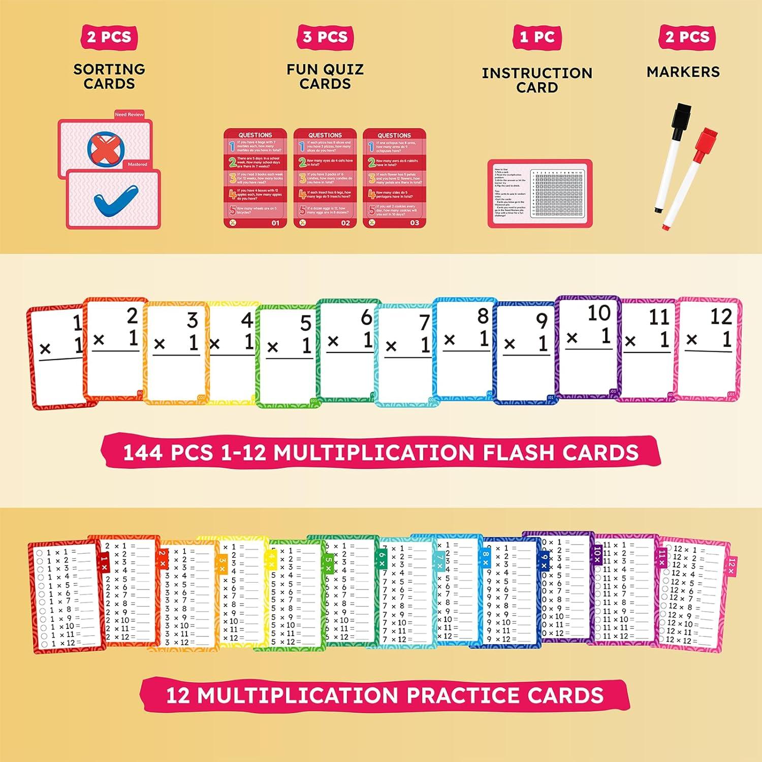 JoyCat 288 Math Flash Cards Set of 4- Multiplication, Division, Addition and Subtraction Flashcards for Kids 1st 2nd 3rd 4th 5th Grade or Kindergarten Homeschool Supplies(Multiplication Flash Cards)
