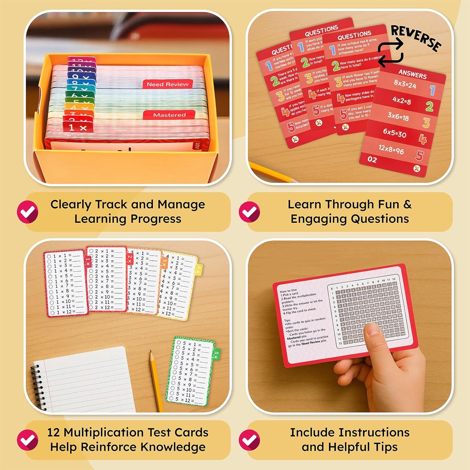 JoyCat 288 Math Flash Cards Set of 4- Multiplication, Division, Addition and Subtraction Flashcards for Kids 1st 2nd 3rd 4th 5th Grade or Kindergarten Homeschool Supplies(Multiplication Flash Cards)