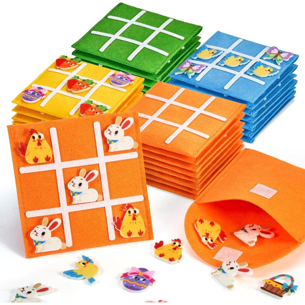 JoyCat 30 Pack Tic Tac Toe Party Favors for Kids, Felt Travel Board Games with Storage Pouch, Classroom Prizes, Goodie Bag Stuffers, Birthday Gifts for Students(Classic)(Easter)