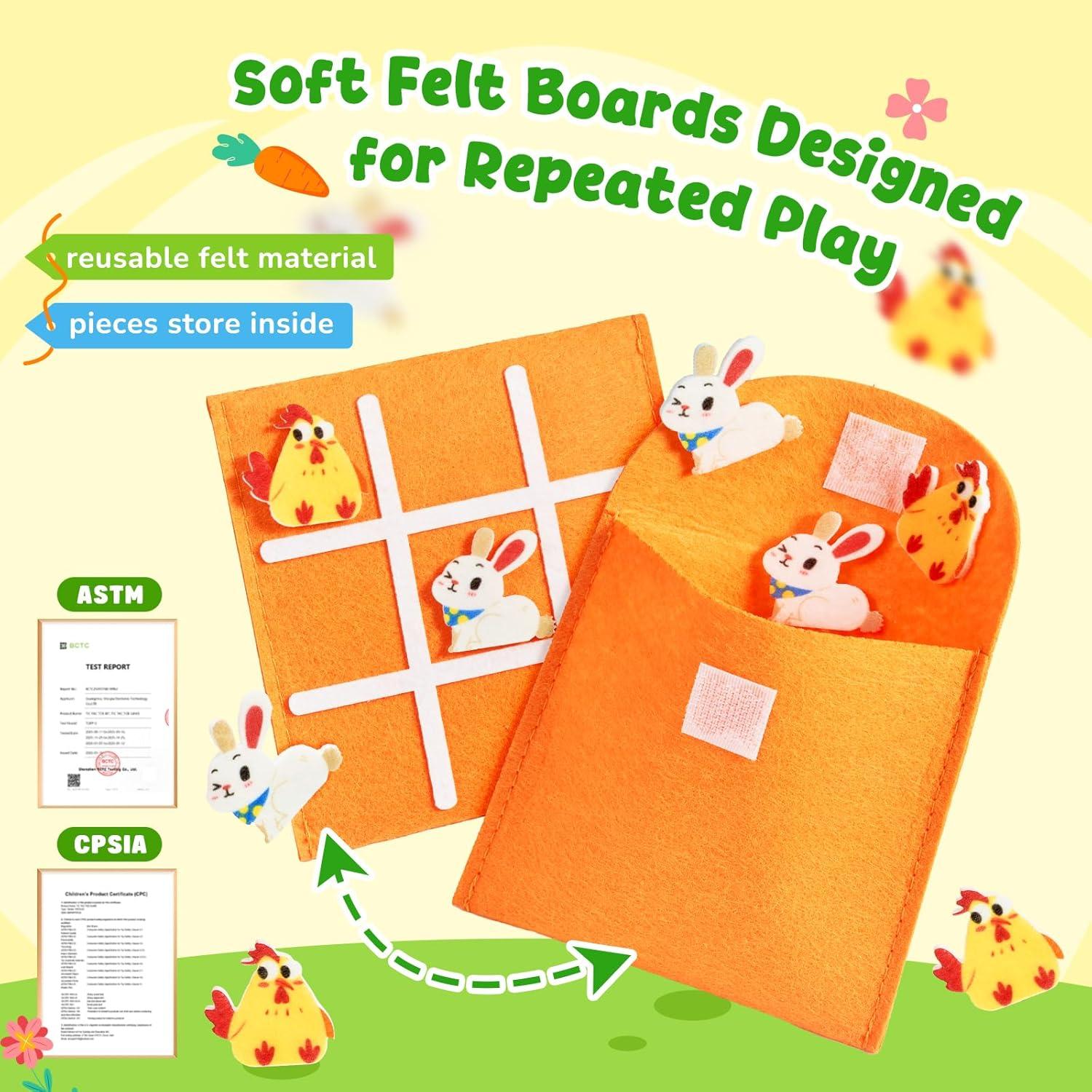 JoyCat 30 Pack Tic Tac Toe Party Favors for Kids, Felt Travel Board Games with Storage Pouch, Classroom Prizes, Goodie Bag Stuffers, Birthday Gifts for Students(Classic)(Easter)