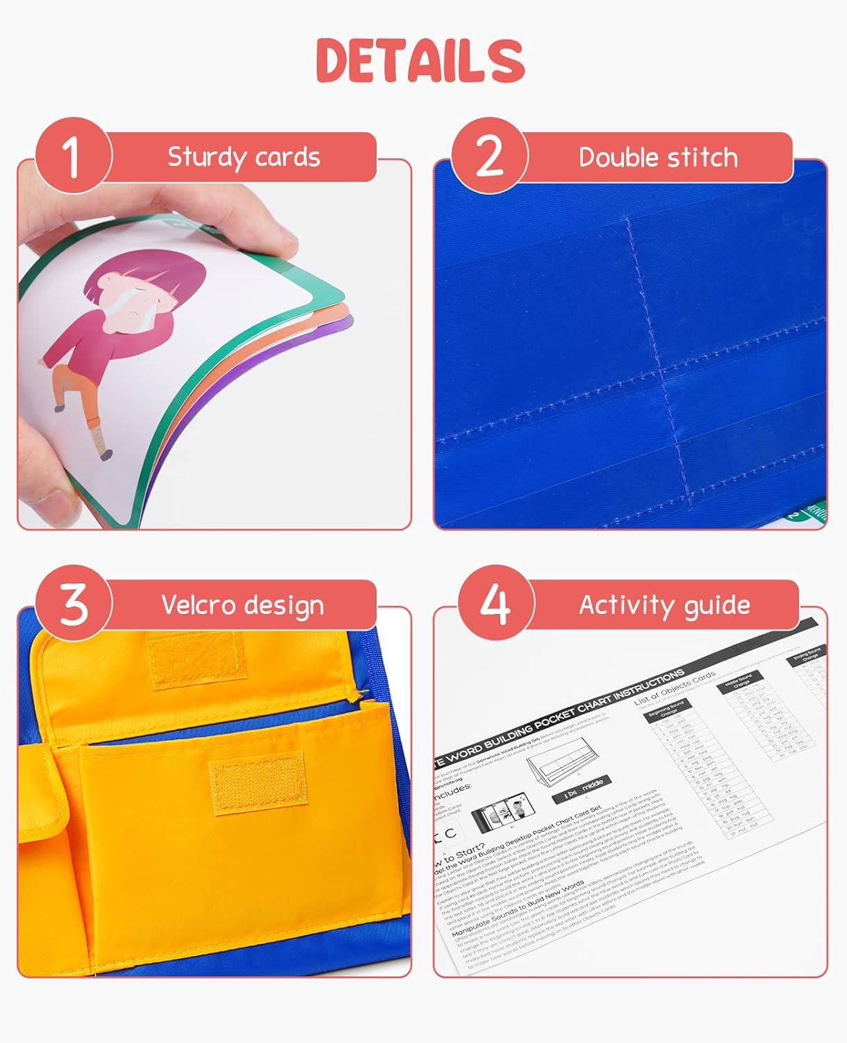Gamenote Word Building Desktop Pocket Chart Tent Flash Cards Kit – CVC Words Phonics Games Blending Board for Kindergarten Reading and Spelling(CVC)