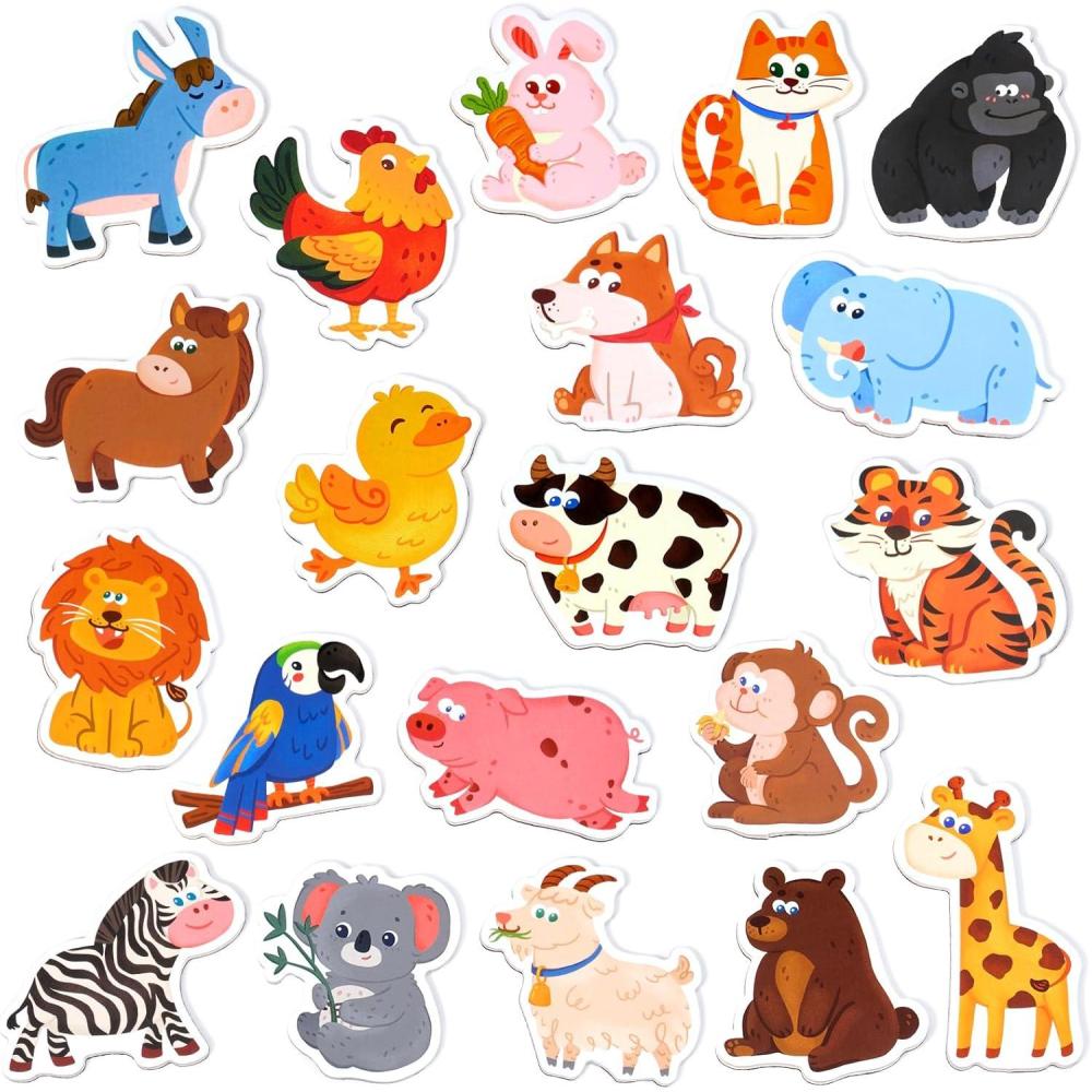 JoyCat Wooden Fridge Magnets for Toddlers – 10 Cute Zoo Animals – Full Back Magnetic Toddler Magnets, Large Refrigerator Baby Toys, Fun Educational Learning Gifts for Preschool Kids Ages 2+(Farm & Zoo)