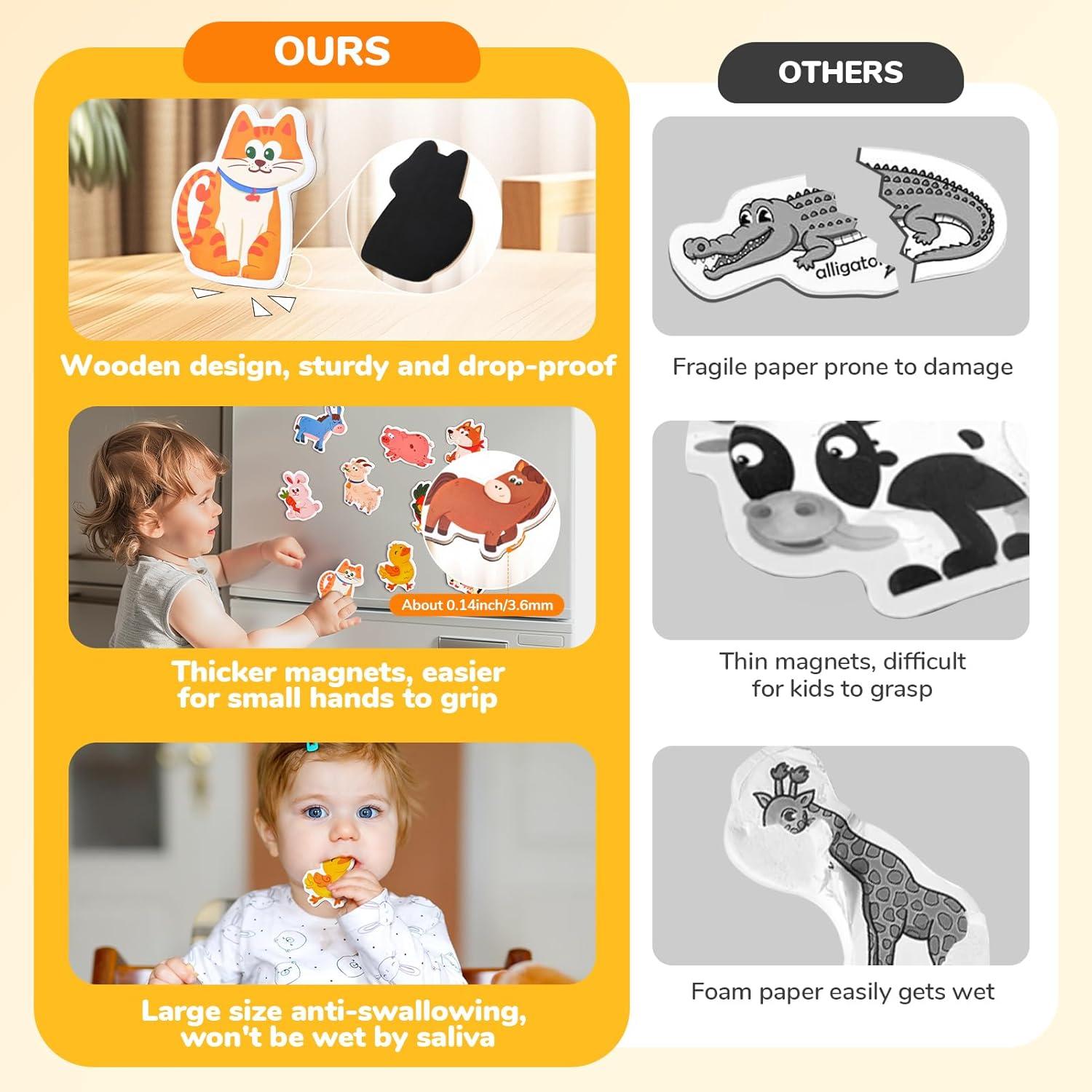 JoyCat Wooden Fridge Magnets for Toddlers – 10 Cute Zoo Animals – Full Back Magnetic Toddler Magnets, Large Refrigerator Baby Toys, Fun Educational Learning Gifts for Preschool Kids Ages 2+(Farm & Zoo)