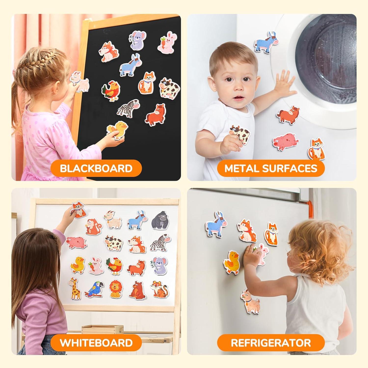 JoyCat Wooden Fridge Magnets for Toddlers – 10 Cute Zoo Animals – Full Back Magnetic Toddler Magnets, Large Refrigerator Baby Toys, Fun Educational Learning Gifts for Preschool Kids Ages 2+(Farm & Zoo)