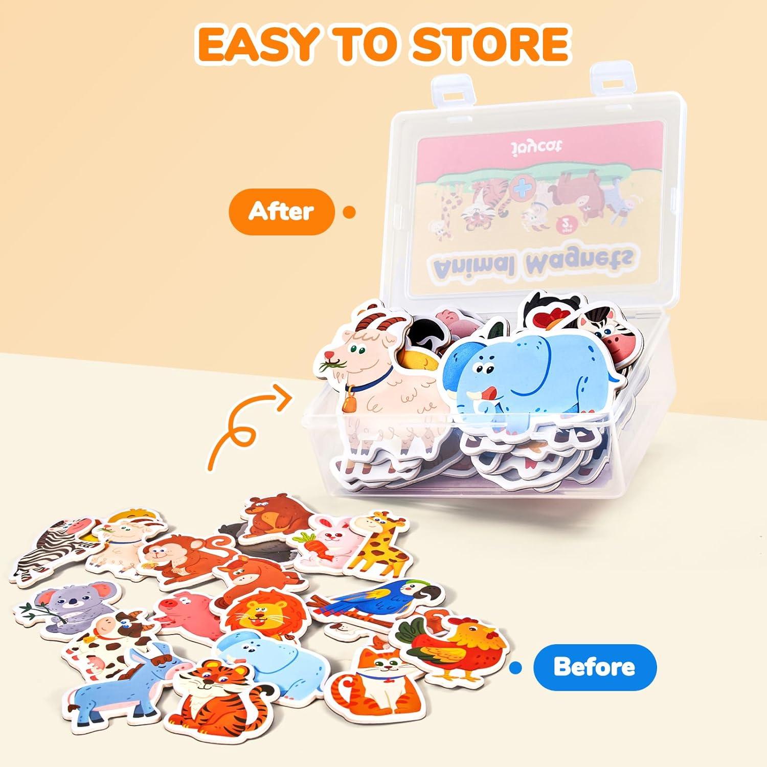 JoyCat Wooden Fridge Magnets for Toddlers – 10 Cute Zoo Animals – Full Back Magnetic Toddler Magnets, Large Refrigerator Baby Toys, Fun Educational Learning Gifts for Preschool Kids Ages 2+(Farm & Zoo)