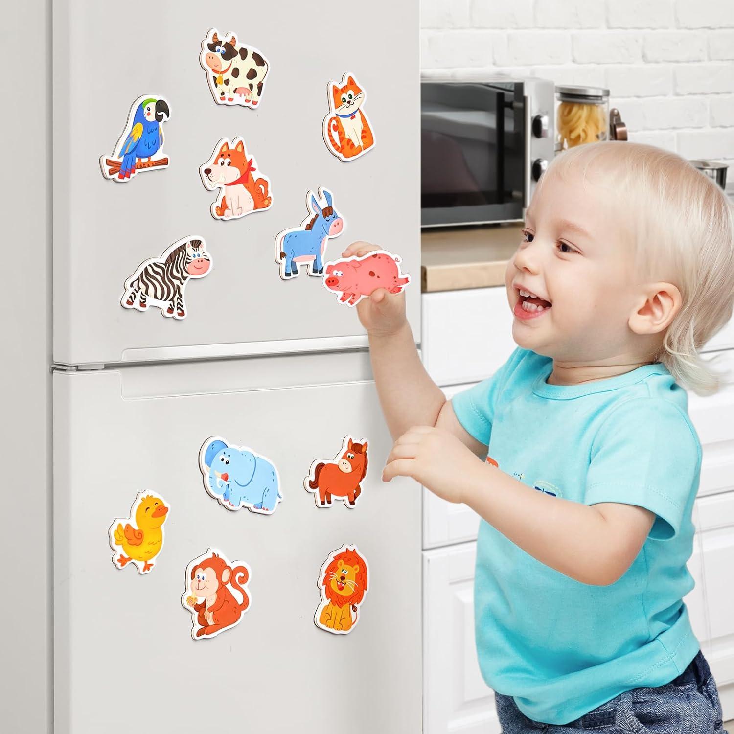 JoyCat Wooden Fridge Magnets for Toddlers – 10 Cute Zoo Animals – Full Back Magnetic Toddler Magnets, Large Refrigerator Baby Toys, Fun Educational Learning Gifts for Preschool Kids Ages 2+(Farm & Zoo)