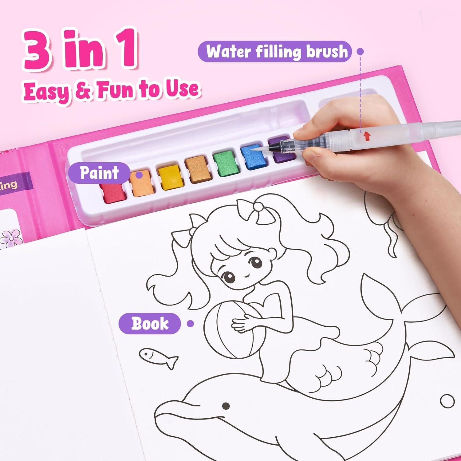 JoyCat Paint with Water Coloring Books, Art & Craft Activity, No Mess Art for Kids Ages 4-8, Craft Kits & Supplies, DIY Creative Activity, Gifts for Girls & Boys (Christmas)(Princess & Magical Pony 1)