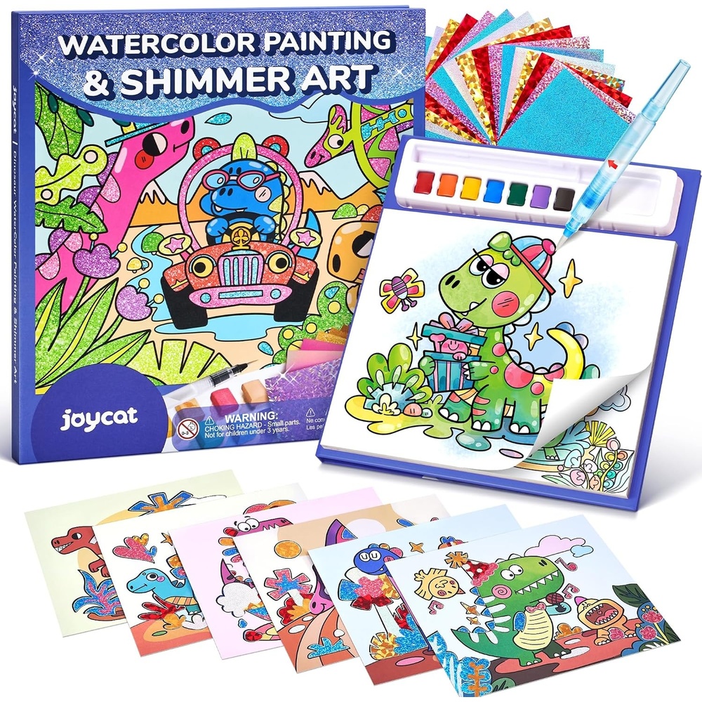 JoyCat Paint with Water Coloring Books & Shimmer Art (Bugs & Blossoms)(Dinosaurs)