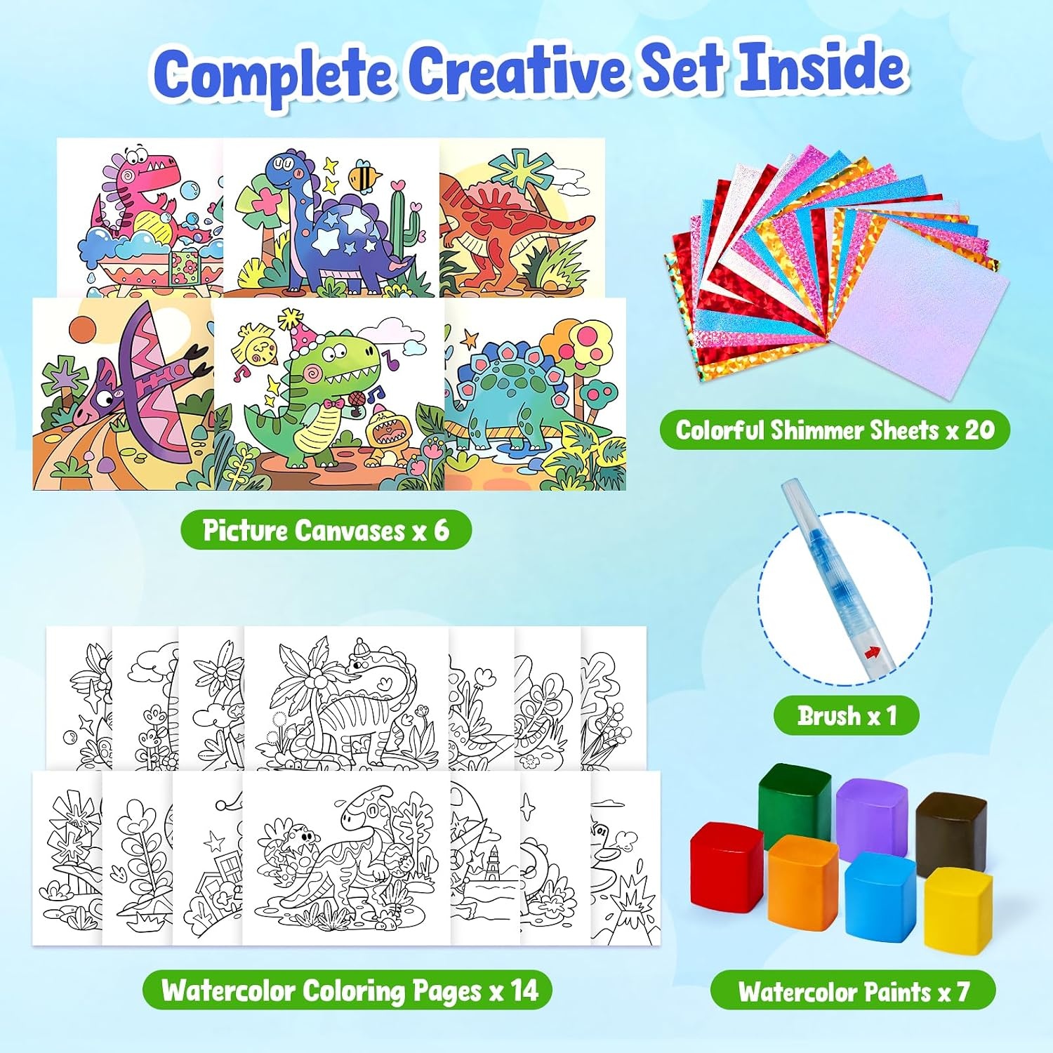 JoyCat Paint with Water Coloring Books & Shimmer Art (Bugs & Blossoms)(Dinosaurs)