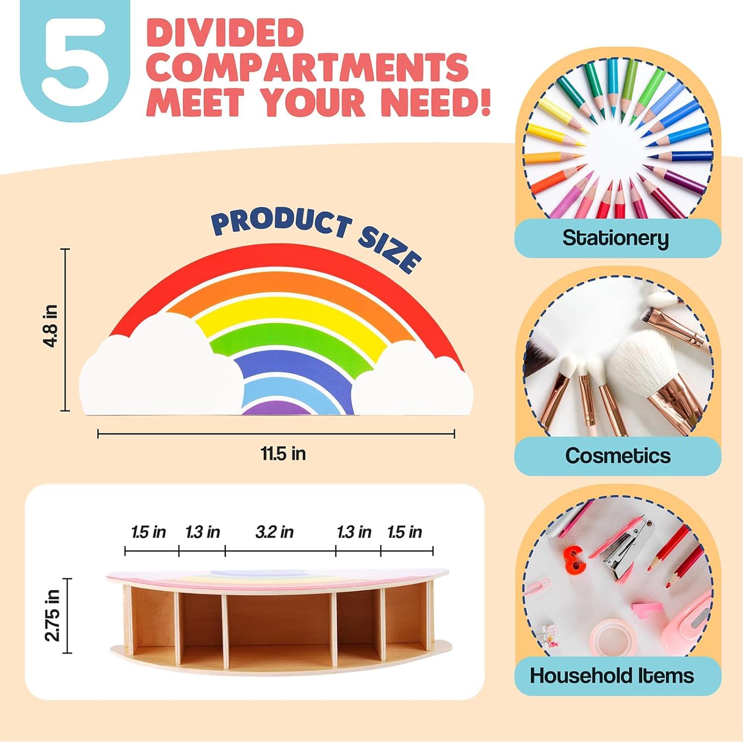 GAMENOTE Rainbow Wooden Desk Organizer Natural Wood No Smell Childfriendly Cute Pen Pencil Holder Caddy for Office Supplies Classroom for Art Supply Makeup Brush Storage for Kids Present
