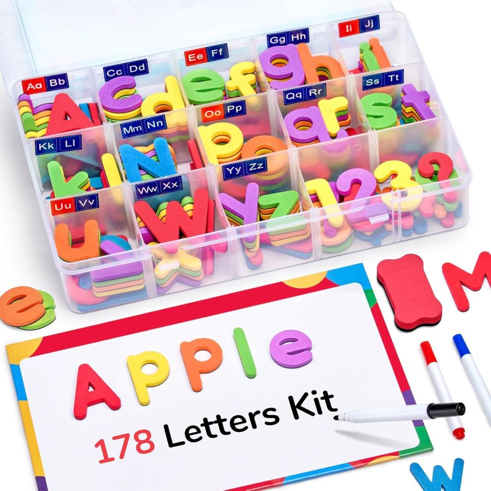 Gamenote Classroom Magnetic Alphabet Letters Kit 238 Pcs with Double – Side Magnet Board – Foam Alphabet Letters for Preschool Kids Toddler Spelling and Learning Colorful ABC Education Fridge Magnets(178PCS)
