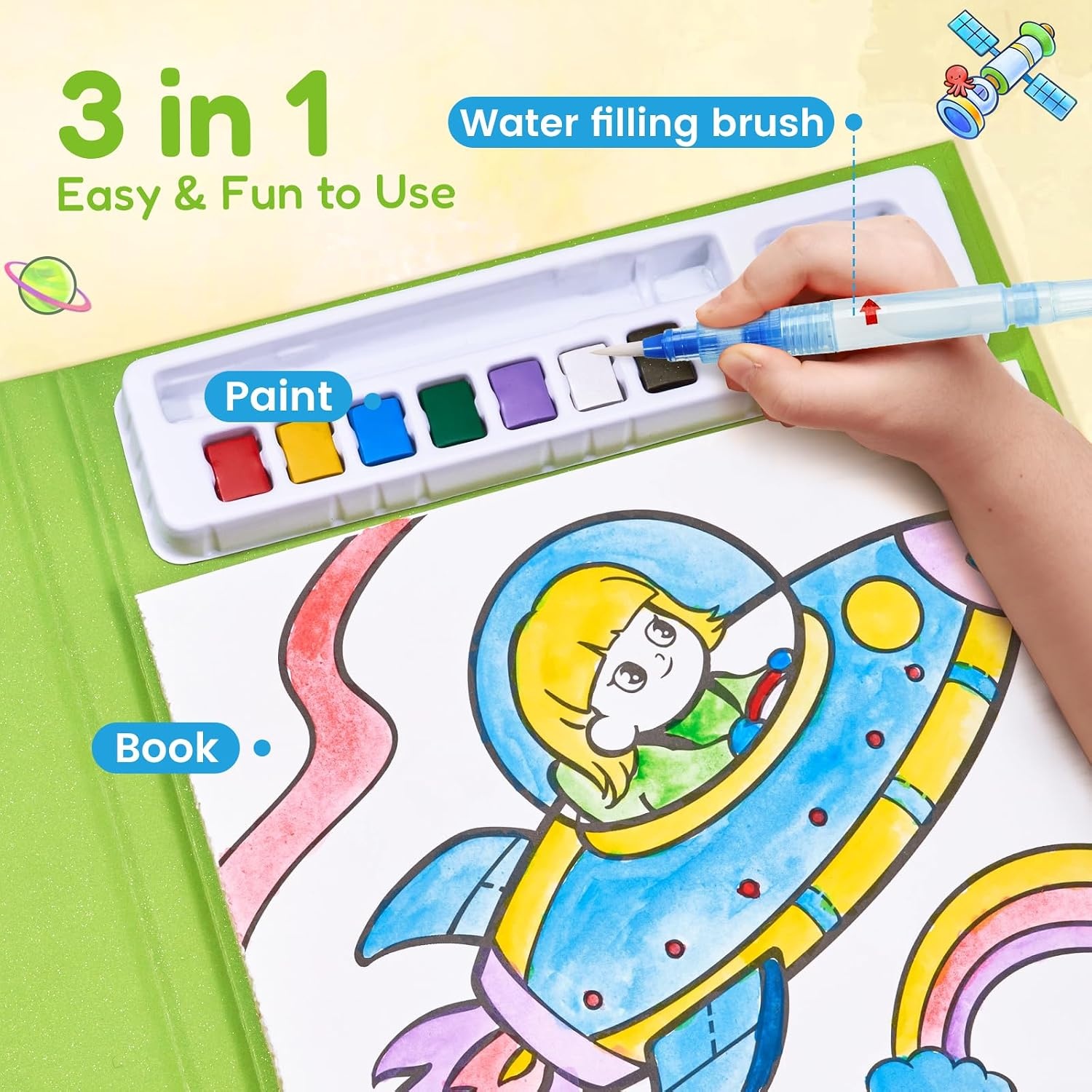 JoyCat Paint with Water Coloring Books for Toddlers (Bugs & Blossoms)(Space)