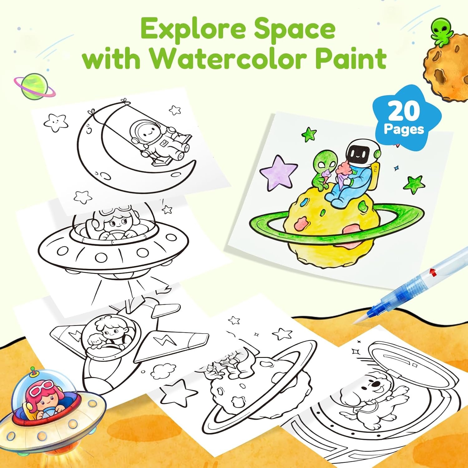 JoyCat Paint with Water Coloring Books for Toddlers (Bugs & Blossoms)(Space)
