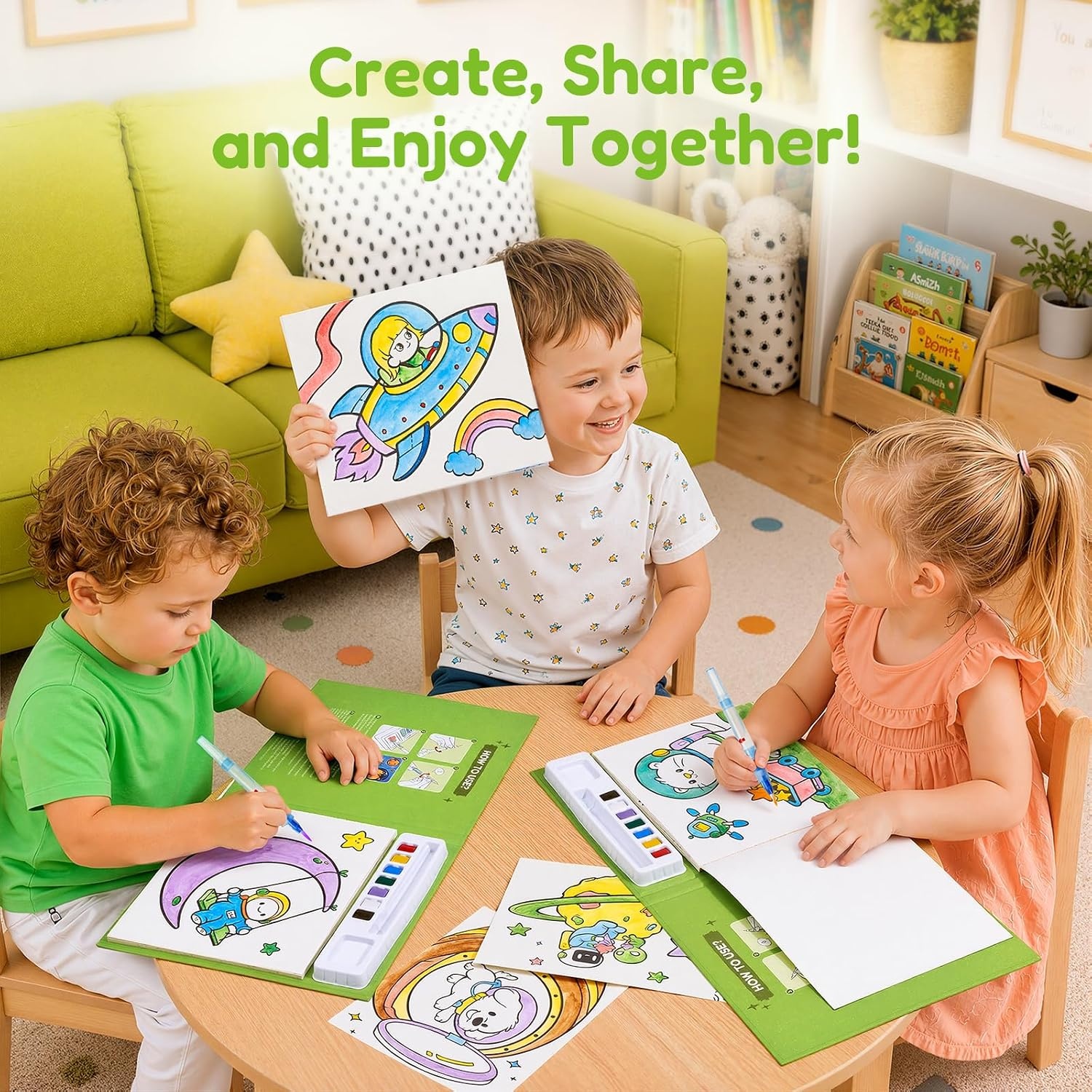 JoyCat Paint with Water Coloring Books for Toddlers (Bugs & Blossoms)(Space)