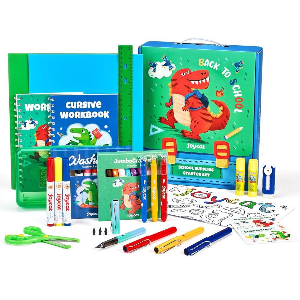 46-Piece Washable Back to School Supplies Gift Kit for Kids-Dinosaur Essential First Day Gift Set for Kindergarten & Elementary, Art Supplies & Refillable Tools, Ideal Kids Stationery Set for Boys.(Dinosaur 46-piece set)