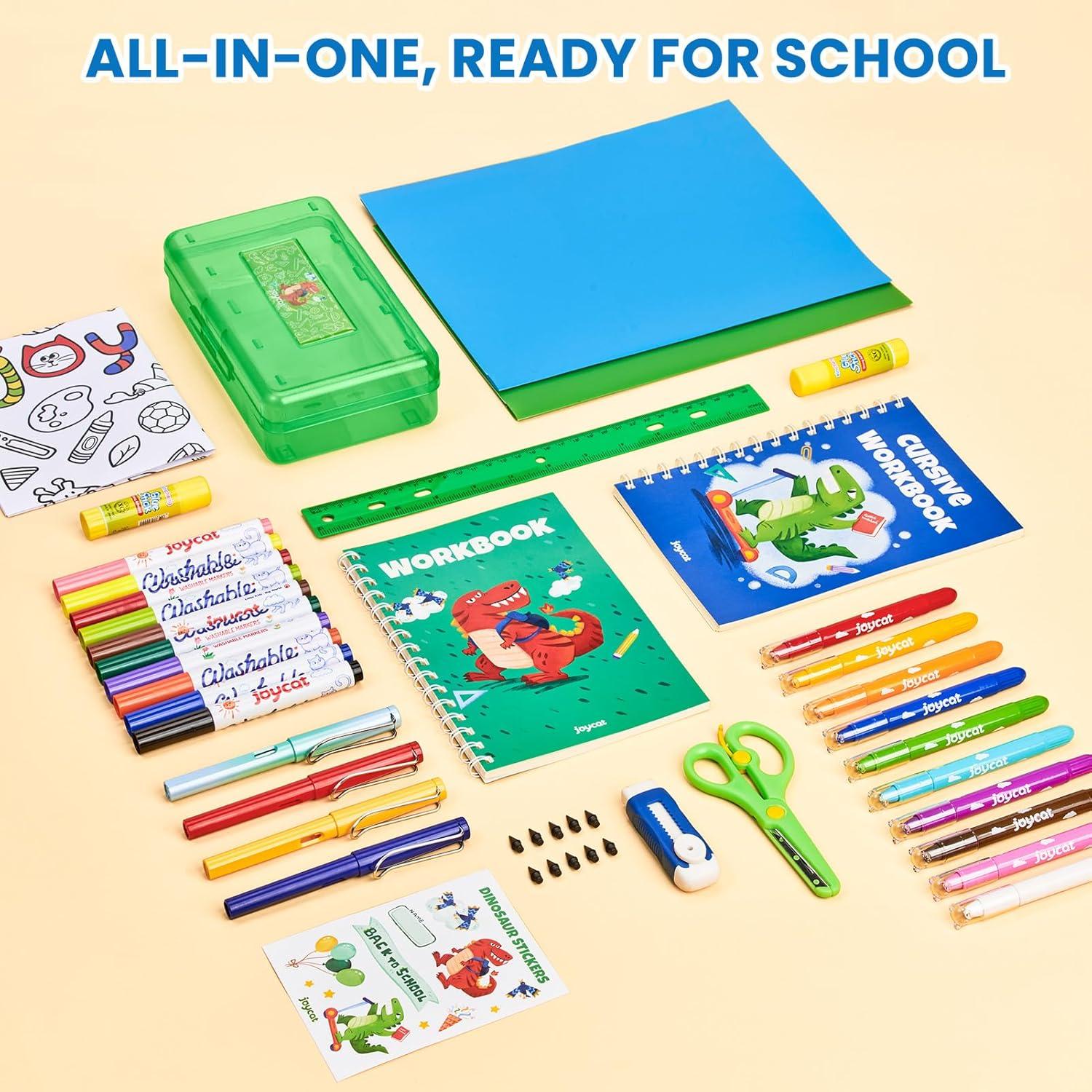 46-Piece Washable Back to School Supplies Gift Kit for Kids-Dinosaur Essential First Day Gift Set for Kindergarten & Elementary, Art Supplies & Refillable Tools, Ideal Kids Stationery Set for Boys.(Dinosaur 46-piece set)