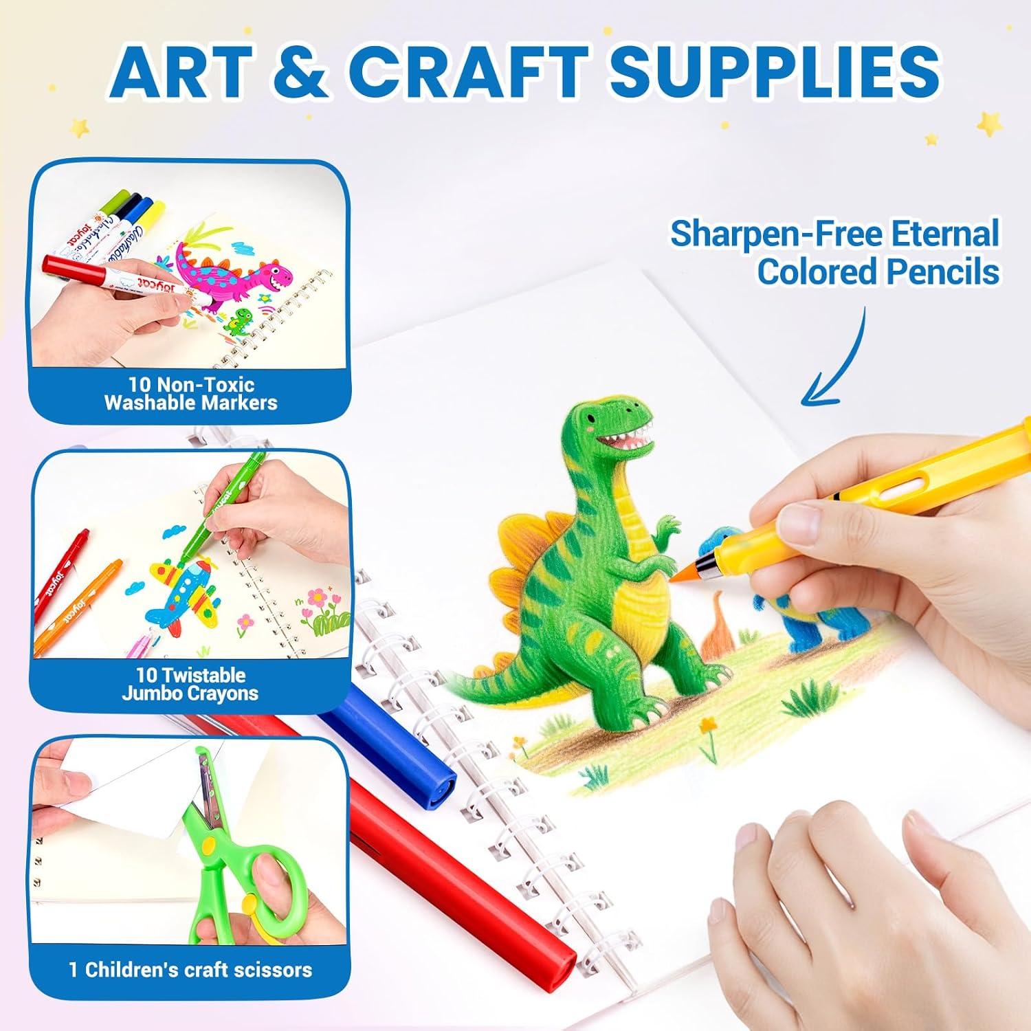 46-Piece Washable Back to School Supplies Gift Kit for Kids-Dinosaur Essential First Day Gift Set for Kindergarten & Elementary, Art Supplies & Refillable Tools, Ideal Kids Stationery Set for Boys.(Dinosaur 46-piece set)