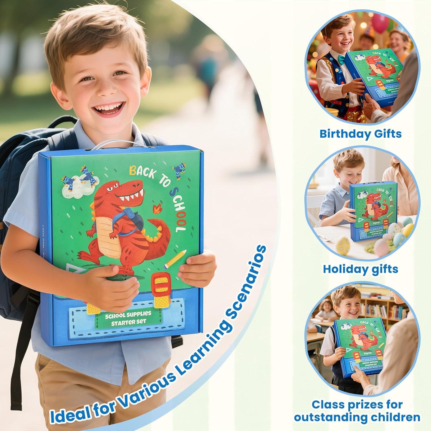 46-Piece Washable Back to School Supplies Gift Kit for Kids-Dinosaur Essential First Day Gift Set for Kindergarten & Elementary, Art Supplies & Refillable Tools, Ideal Kids Stationery Set for Boys.(Dinosaur 46-piece set)