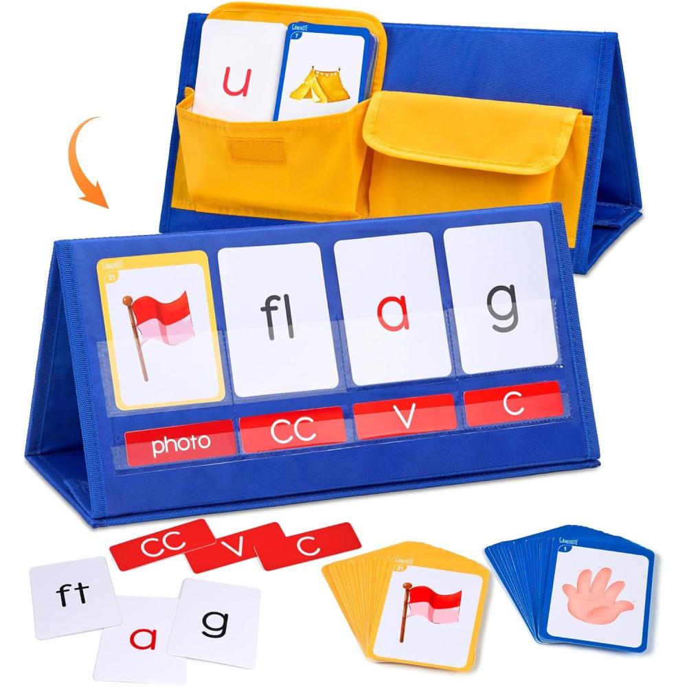 Gamenote Word Building Desktop Pocket Chart Tent Flash Cards Kit – CVC Words Phonics Games Blending Board for Kindergarten Reading and Spelling(CVCC&CCVC)