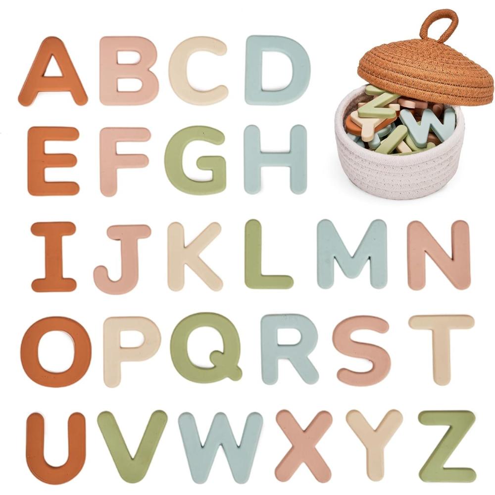 JoyCat Silicone Alphabet Magnetic Letters, 26 Uppercase ABC Fridge Magnets for Toddlers & Kids, Preschool Learning Refrigerator Toy Set, Birthday Gifts for Boys & Girls (Vibrant Color)(Muted Color)