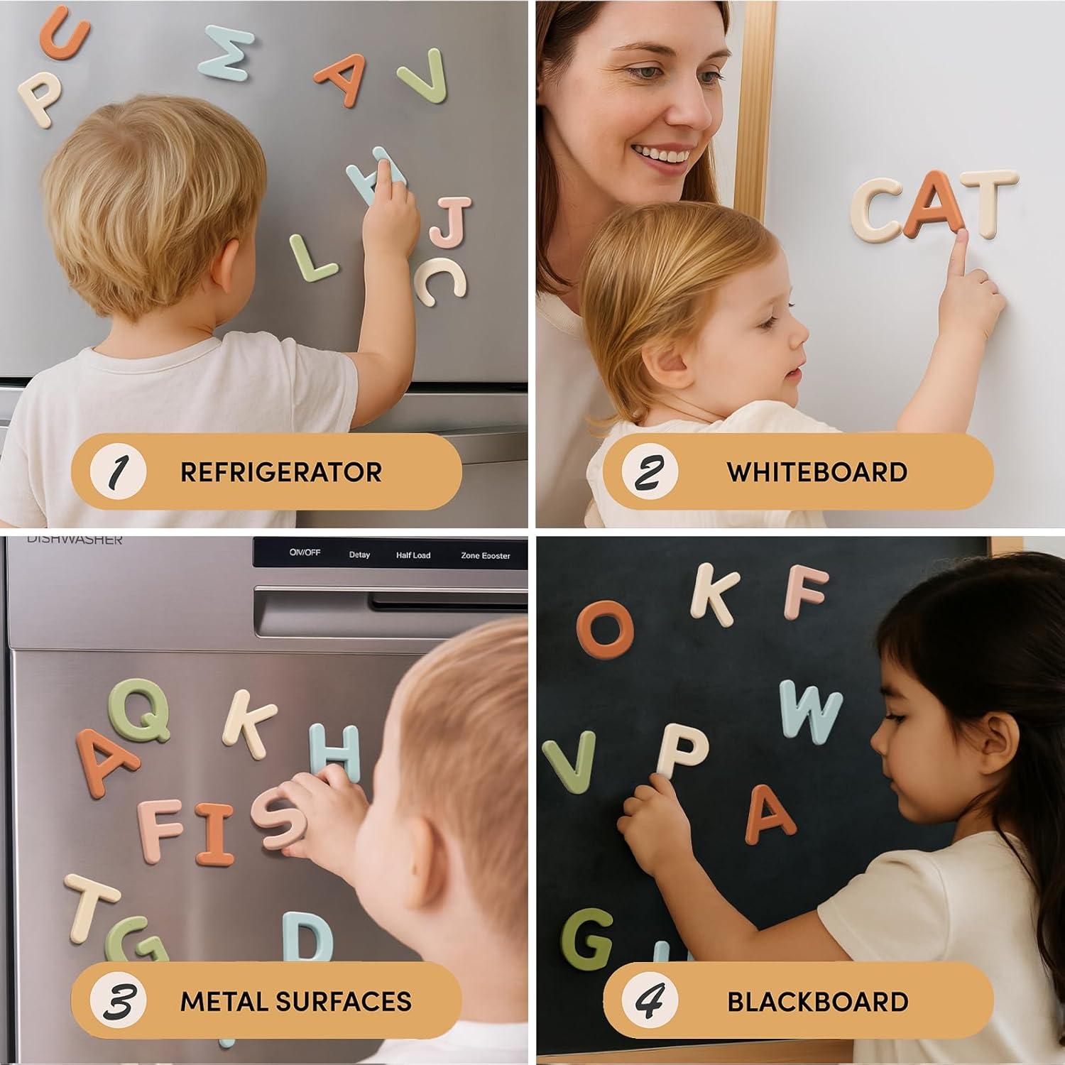 JoyCat Silicone Alphabet Magnetic Letters, 26 Uppercase ABC Fridge Magnets for Toddlers & Kids, Preschool Learning Refrigerator Toy Set, Birthday Gifts for Boys & Girls (Vibrant Color)(Muted Color)
