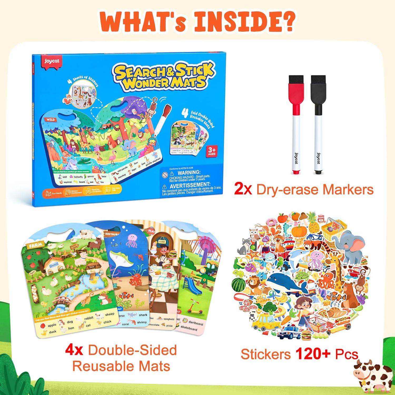 JoyCat Reusable Sticker Book Set (3-Pack): Farm, Pizza-Making, Weather – 90 Pcs Stickers for Toddlers, Kids Sticker Activity Book, Road Trip Travel Toys, Birthday Gifts for Boys and Girls(4-Pack: Mixed Themes)