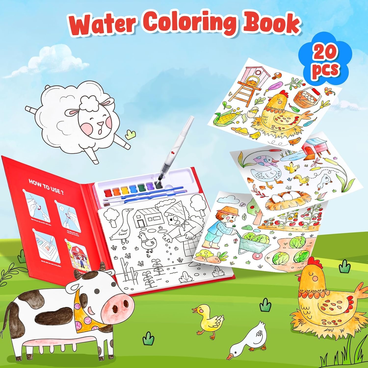 JoyCat Paint with Water Coloring Books for Toddlers (Thanksgiving)(Farm)
